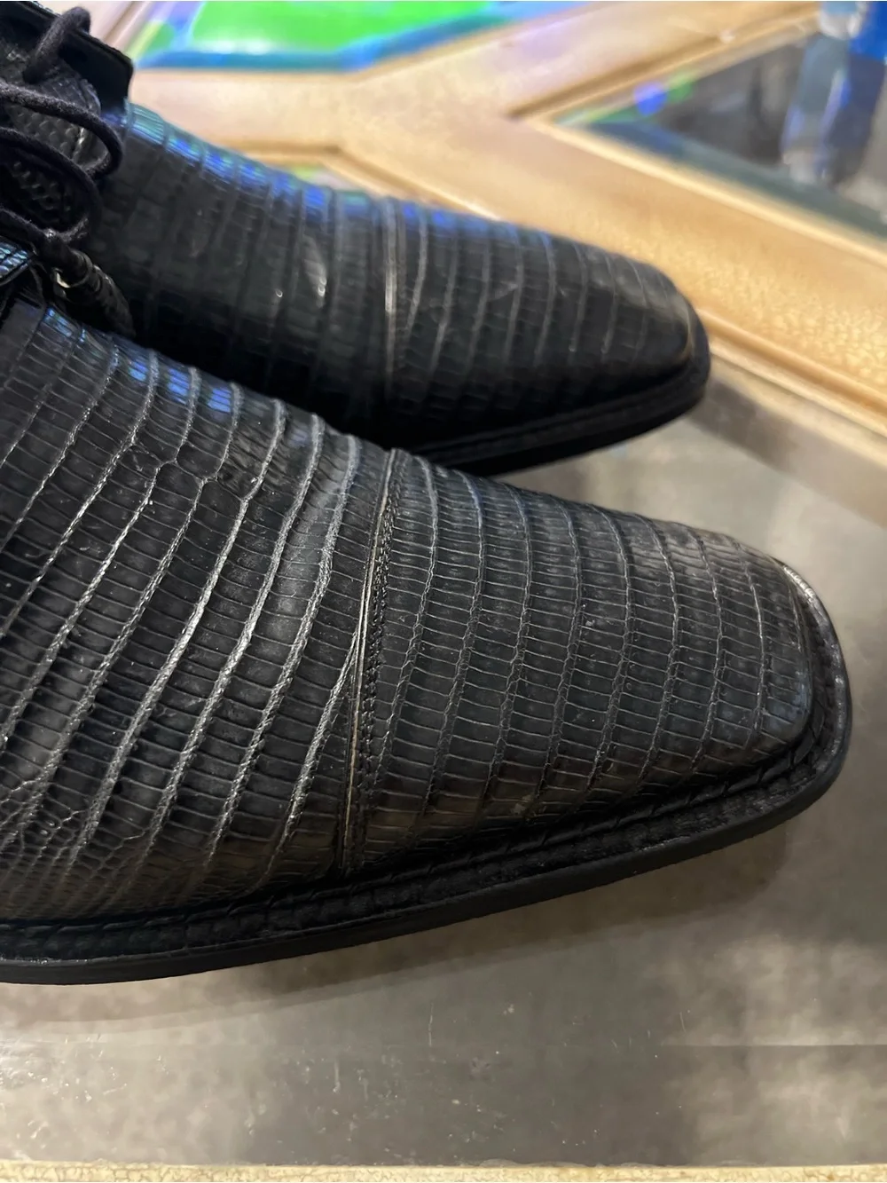 Mezlan Platinum Genuine Lizard Skin Dress Derby Shoes Gray 9.5M